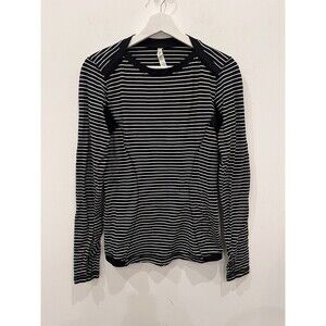 Lululemon Base Runner Long Sleeve T-Shirt Activewear Striped Black White Sz 8